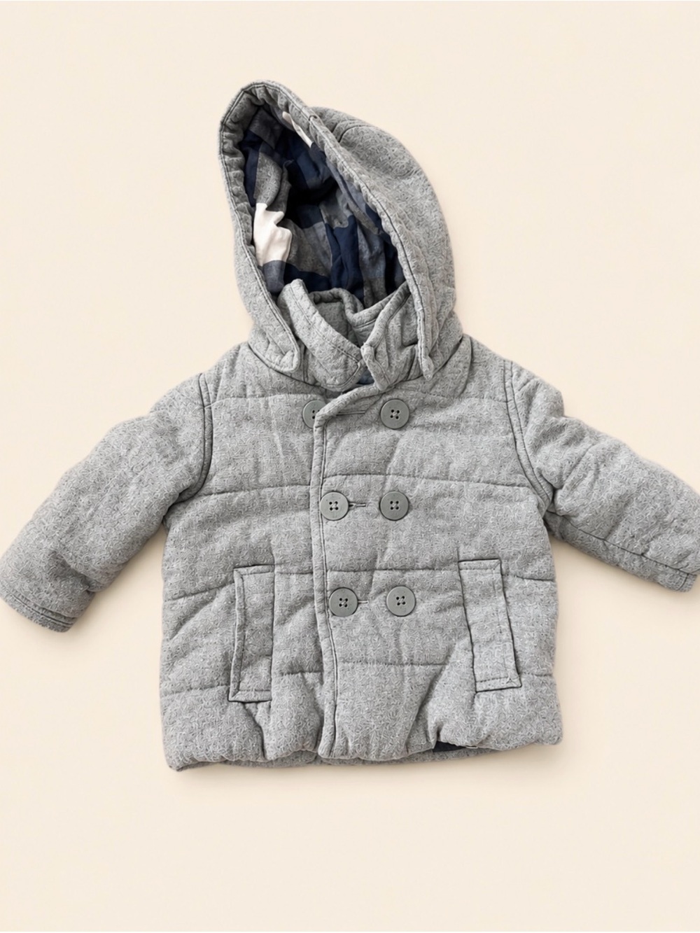 GAP Gray Quilted Hooded Pea Coat